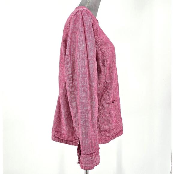 Chicos Jacket 3 Womens XL Linen Blend Reversible Pink White Stripe Snaps Beach - Picture 15 of 16